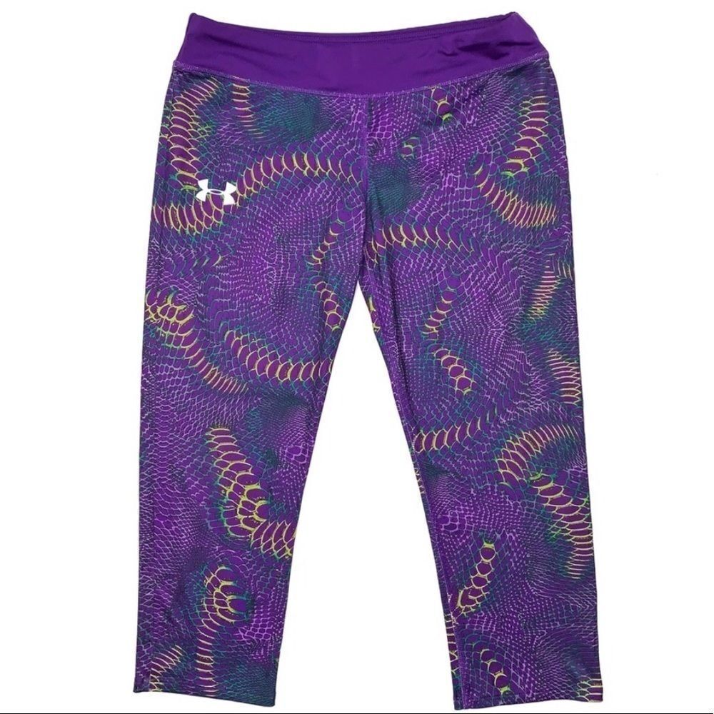 Under Armour Girls Purple Printed Capris cropped leggings yoga pants youth XL